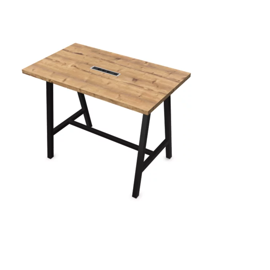 Table haute Cohésion avec électrification, plateau Timber pieds noirs