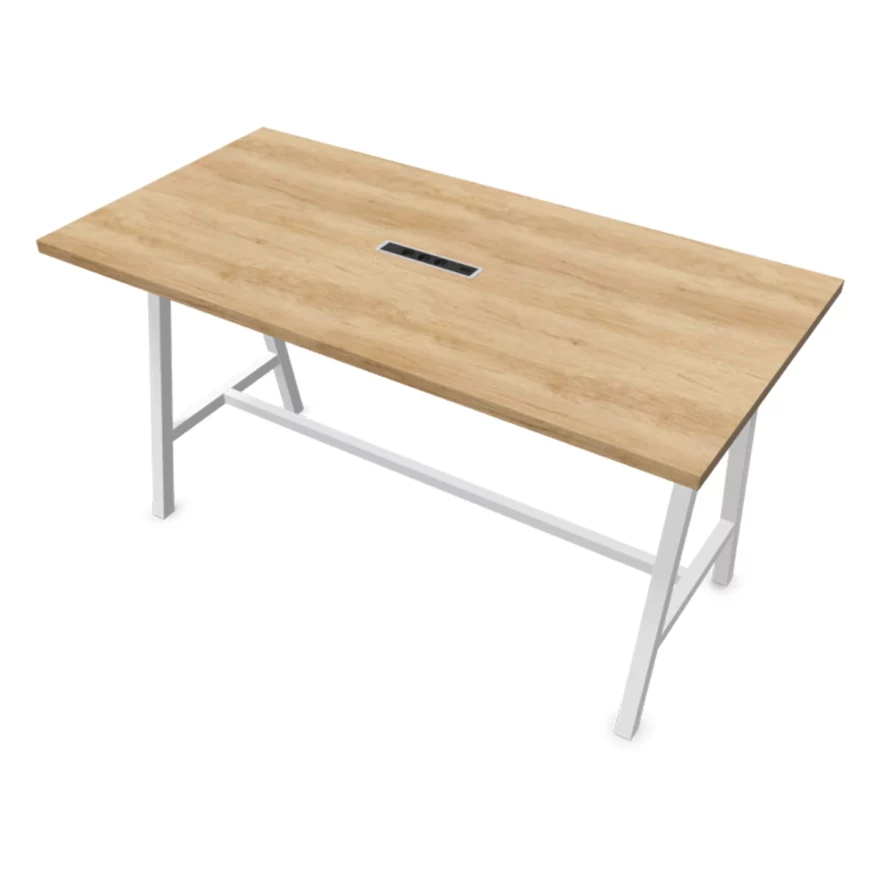 Table haute 8 - 10 personnes Cohésion avec bloc de prise. Pieds blanc et plateau Nebraska