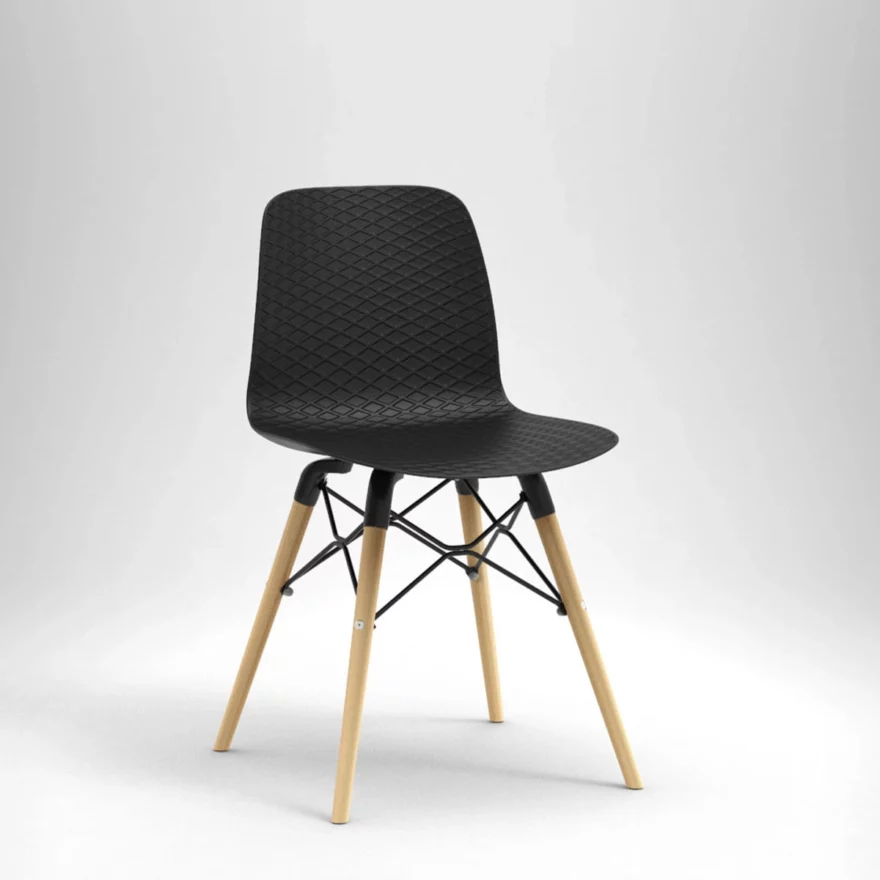Chaise Nut polypro avec piétement bois et renforts métalliques
