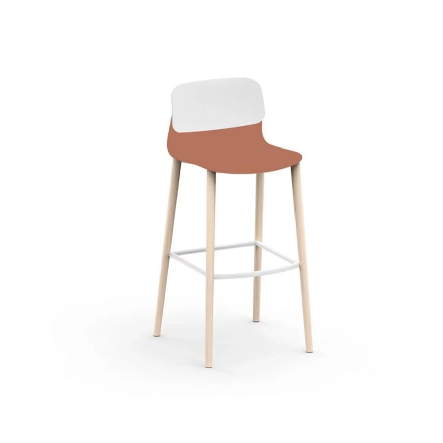 Tabouret haut Klik bois piétement bois assise polypro