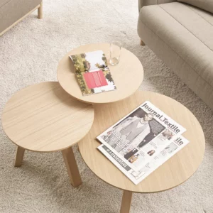 Lot 3 tables basses Eztia en chêne